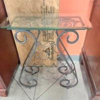 23.5"W Wrought Iron Wine Rack with Glass Top