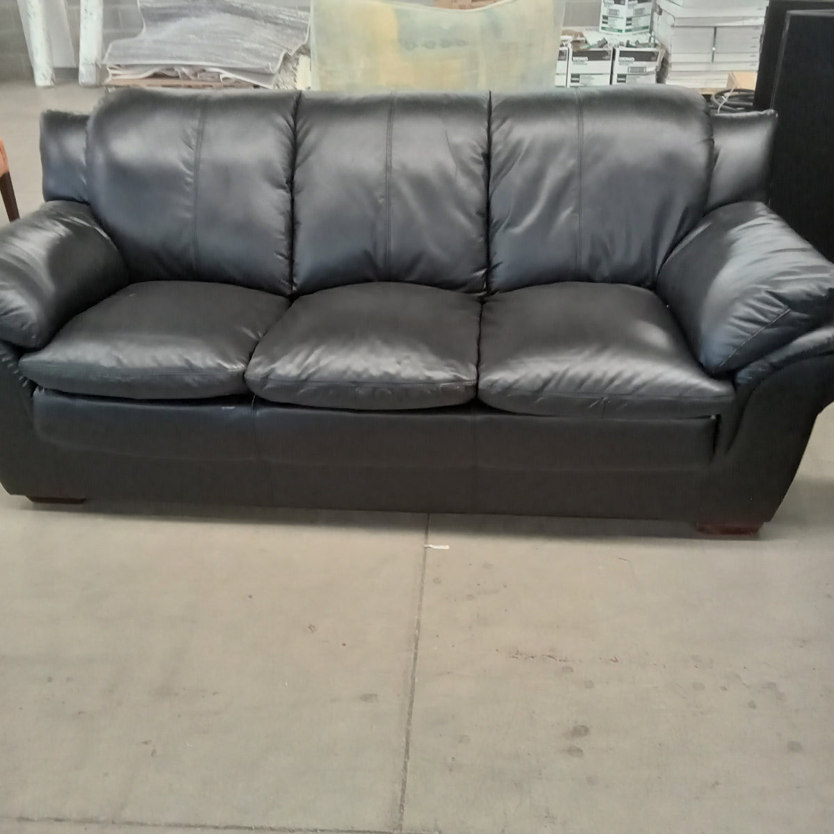 82"W 3-Seat Sofa in Black Faux Leather