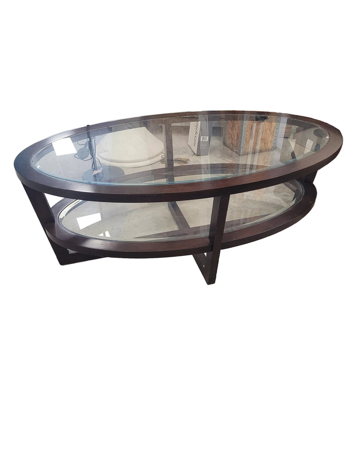 Oval Glass Top Coffee Table W/ Wood Frame