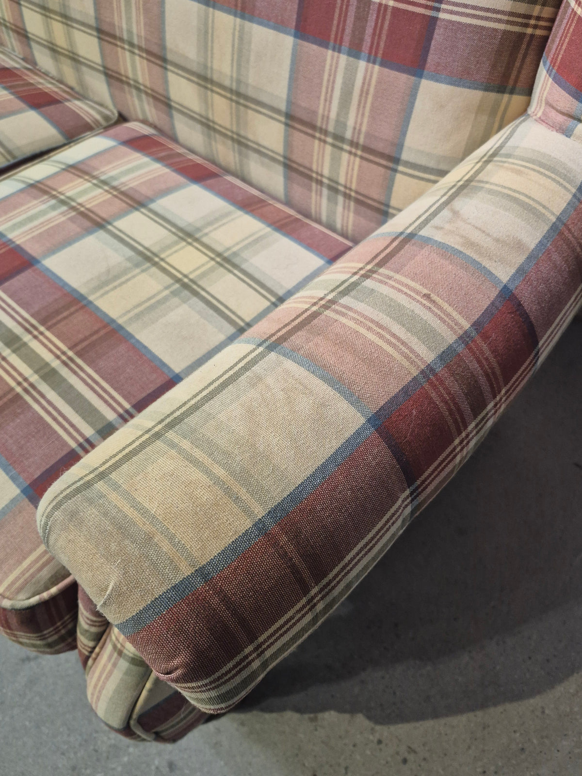 Tartan Upholstered Loveseat and Ottoman