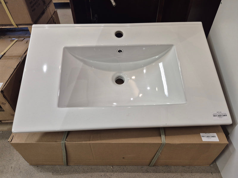 30x18-Inch – White Ceramic Drop‑In Bathroom Sink: 1 Faucet Hole – LJ‑9275