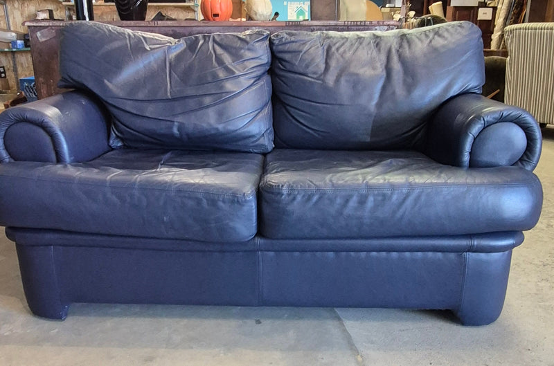 Navy Leather Loveseat