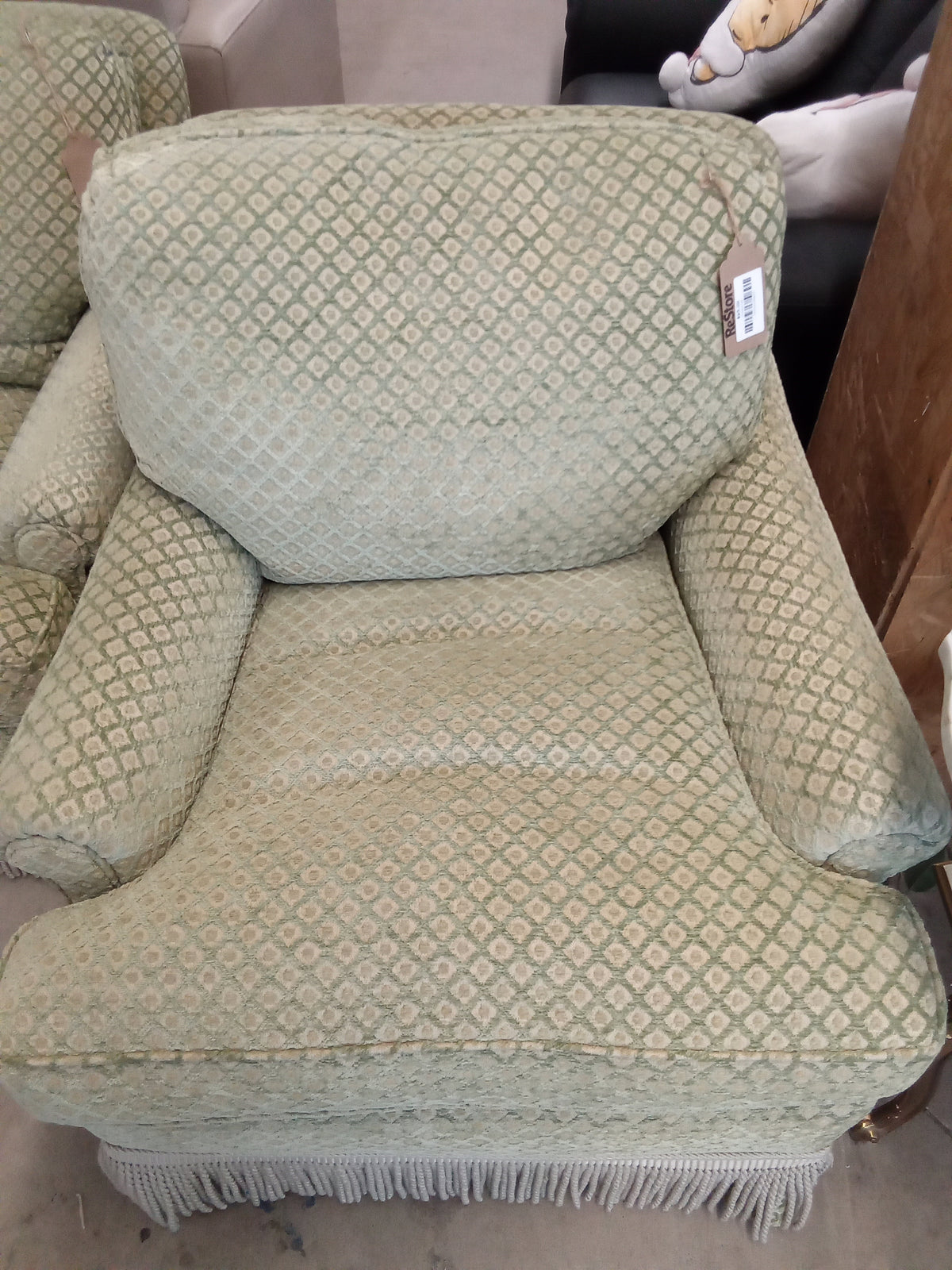 27"W Green Patterned Fabric Armchair