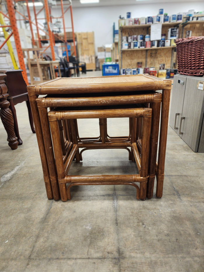 Bamboo Rattan Nesting Tables (Set of 3)