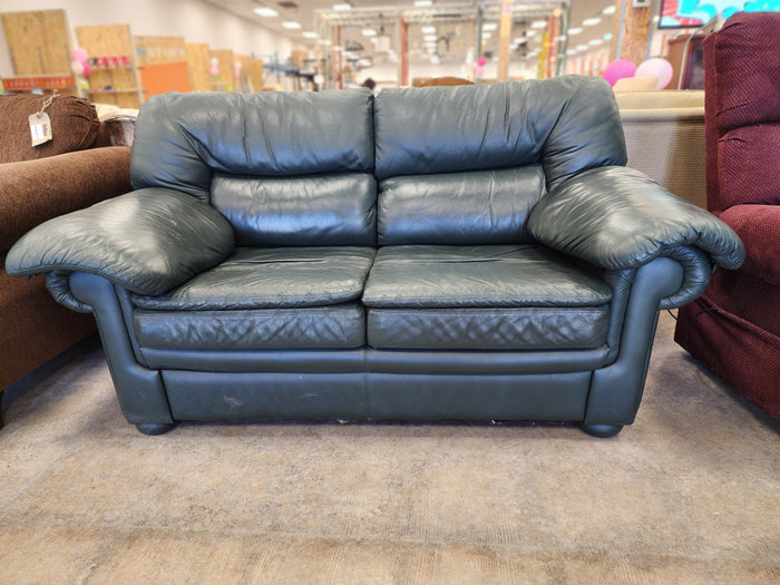 Forest Green Leather Loveseat