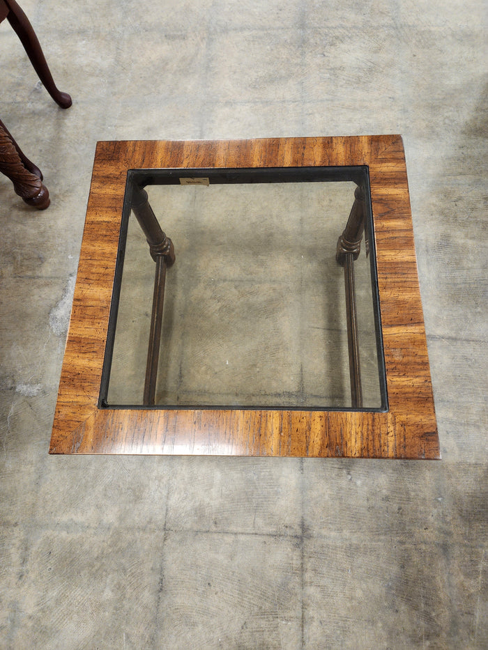 Dark Walnut Side Table with Glass Insert