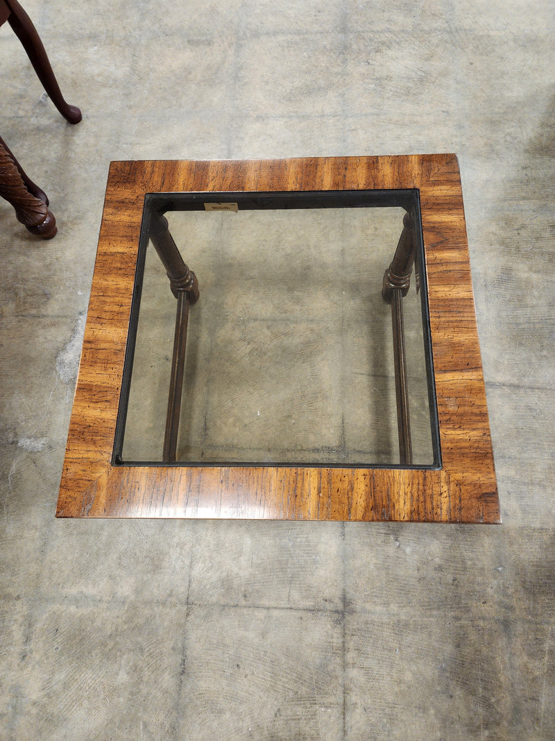Dark Walnut Side Table with Glass Insert