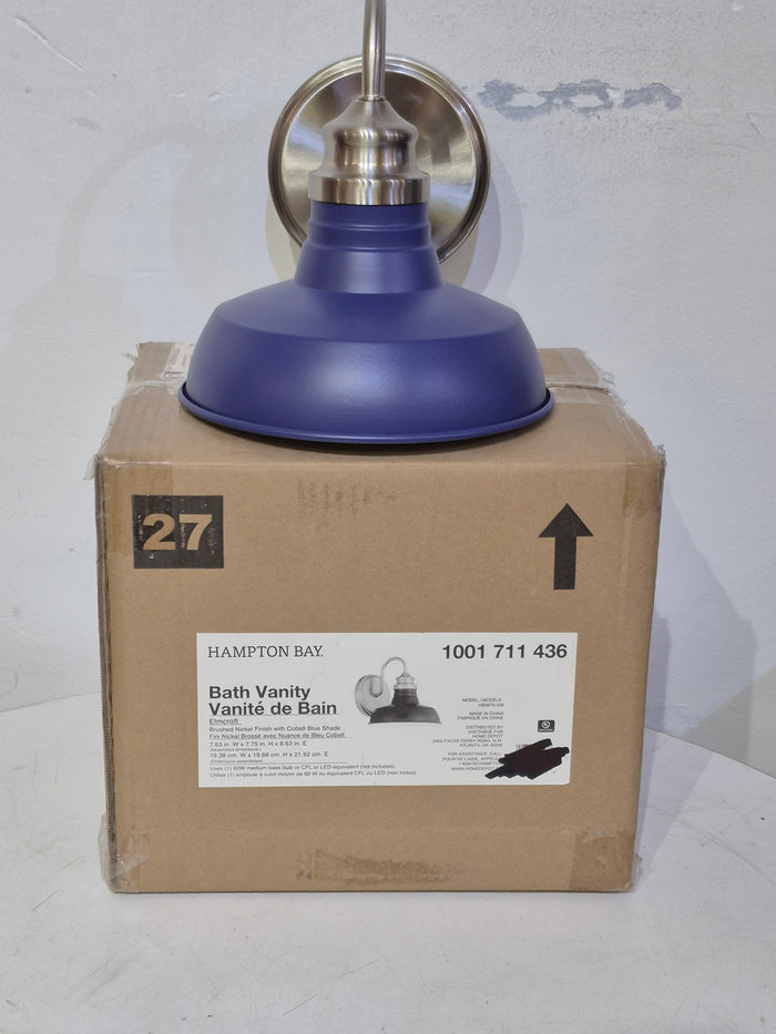 1-Light Brushed Nickel Modern Farmhouse Bathroom Vanity Light with Blue Shades