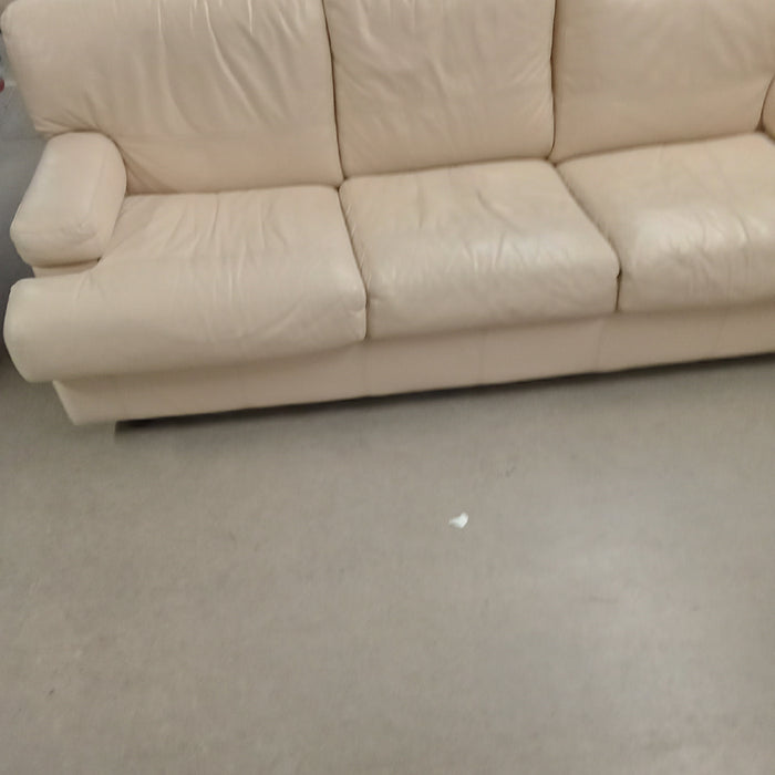 80"W 3-Seat Cream Leather Sofa
