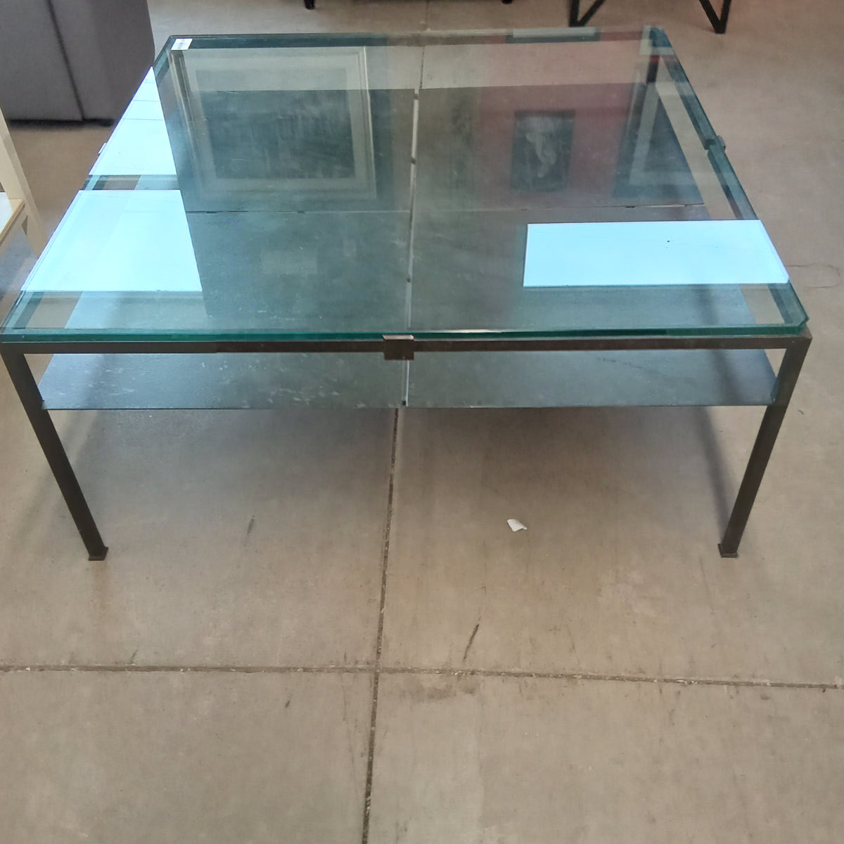 40"W Metal Coffee Table with Glass Top