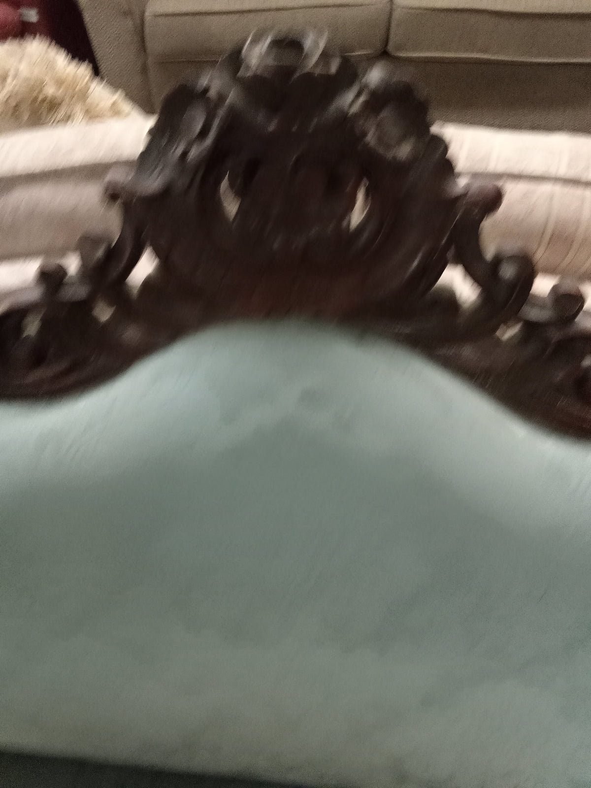 68"W Blue Fabric French Provincial Sofa