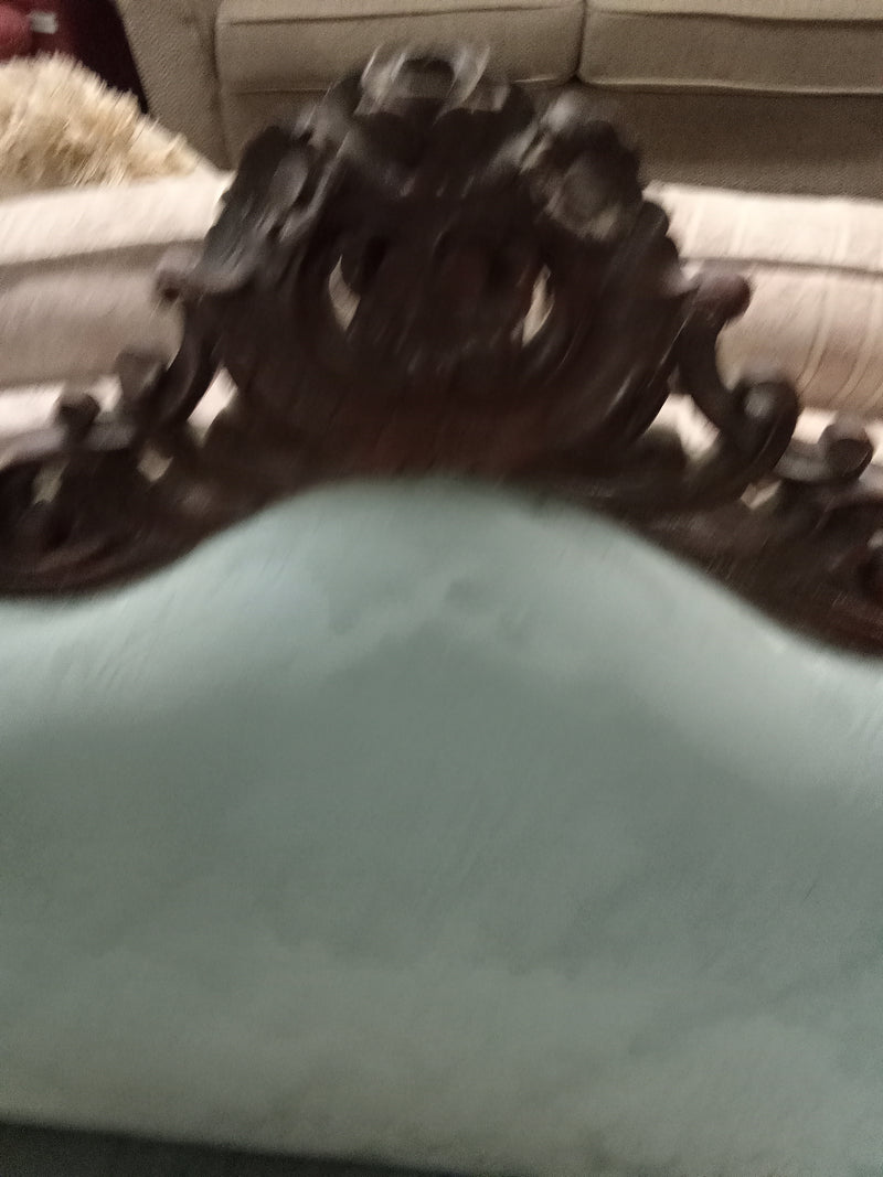 68"W Blue Fabric French Provincial Sofa