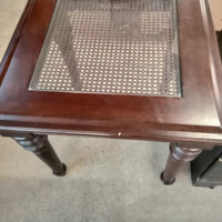 24"W Side Table with Rattan Top under Glass