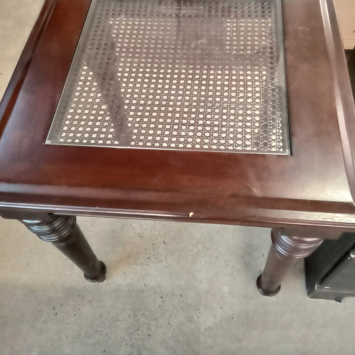 24"W Side Table with Rattan Top under Glass