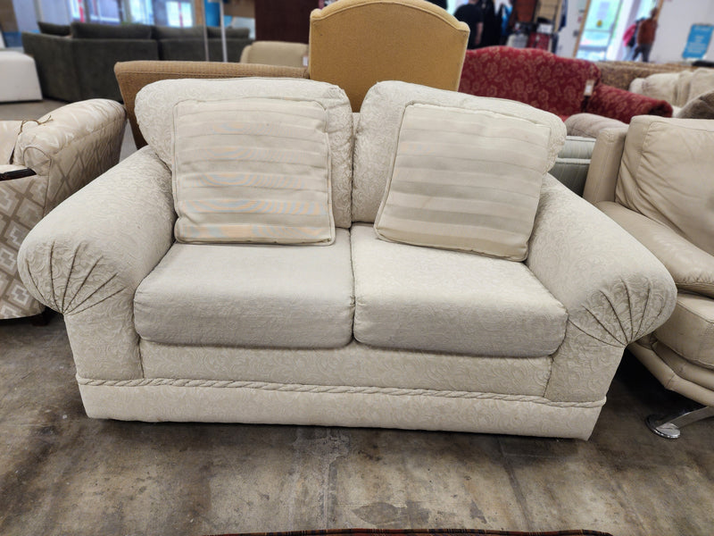 Light Cream Floral Loveseat with 2 Striped Cushions