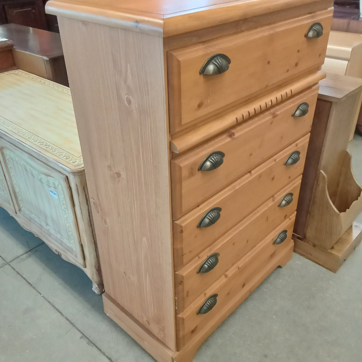 33.5"W 5-Drawer Pine Tall Boy Dresser