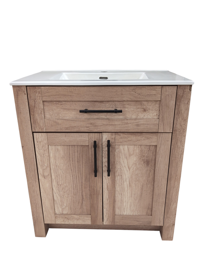 Farley Vanity in Natural with Thin Ceramic Top in White