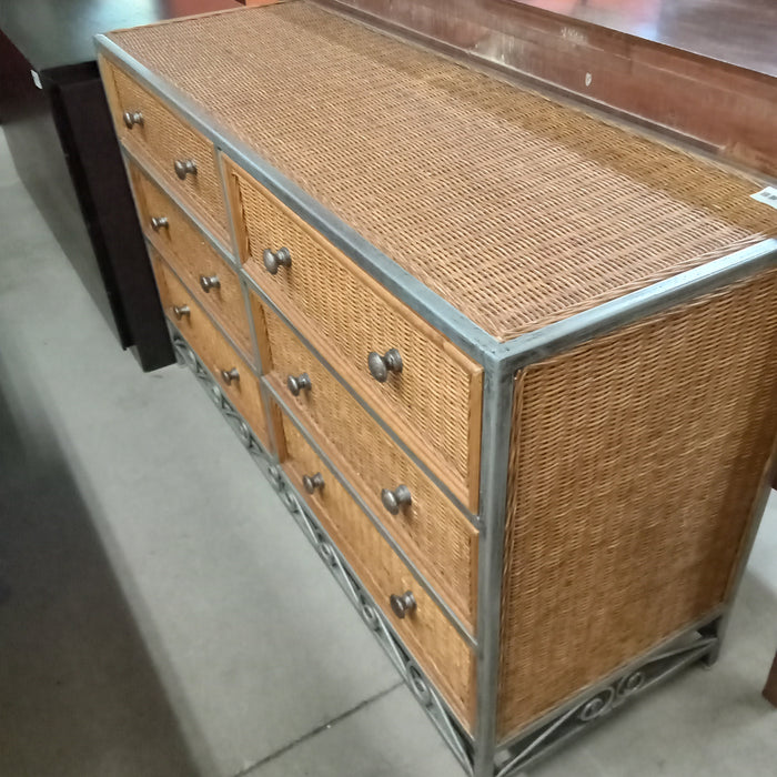 54"W Rattan 6-Drawer Dresser with Steel Frame