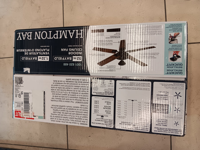 52-inch Indoor Matte Black Ceiling Fan with Reversible Blades