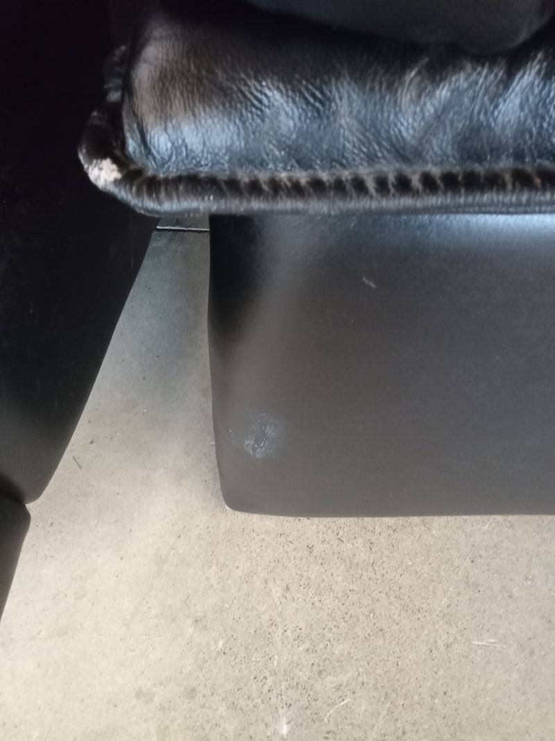 62"W Black Leather 2-Seater Couch