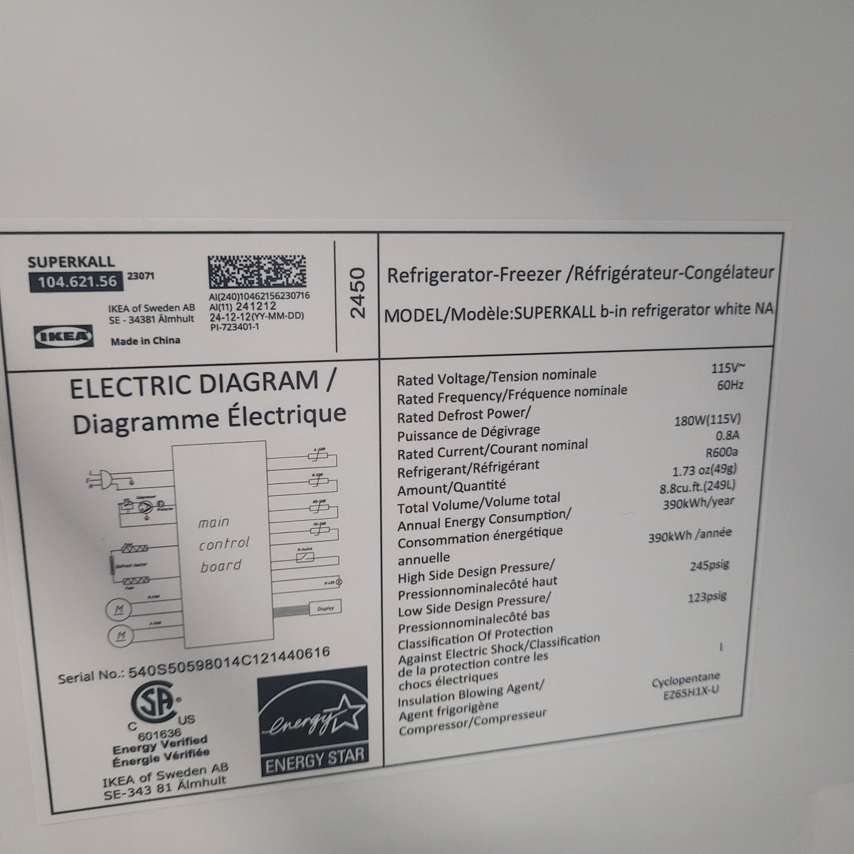 21"W White Fridge Freezer
