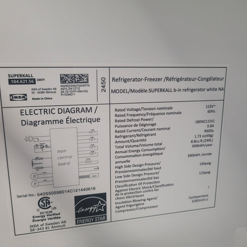 21"W White Fridge Freezer
