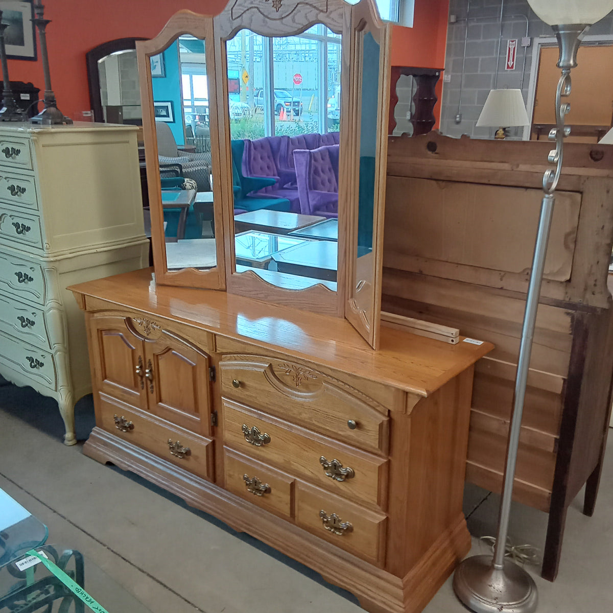 64"W 4-Drawer Wooden Dresser with Mirror
