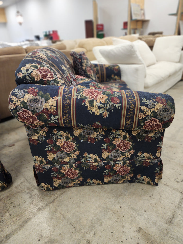 Dark Blue Floral Upholstered Loveseat