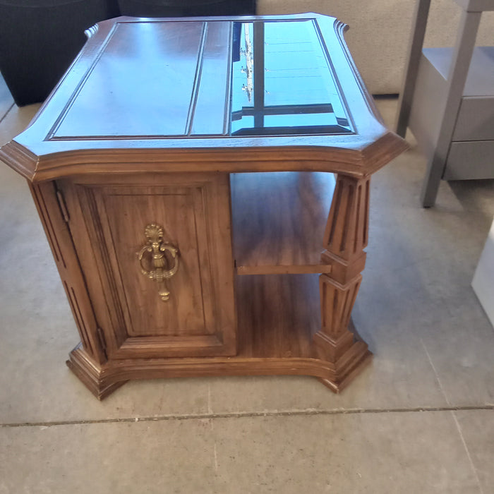 24.5"W Side Table with Cupboard and Glass Top