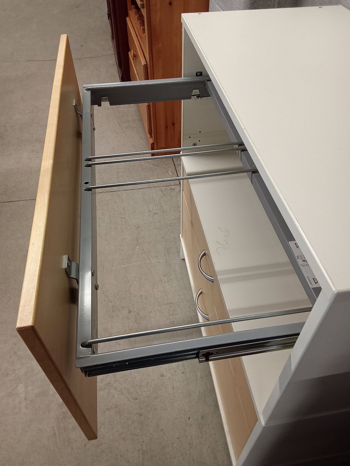 33"W White and Faux Wood Office Filing Cabinet