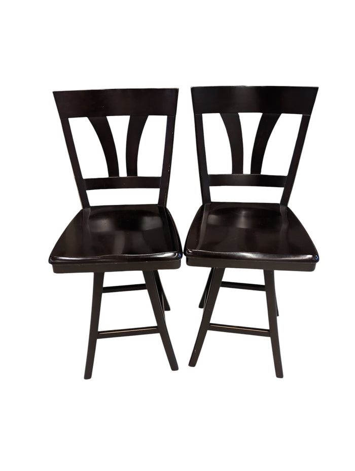 Set of 2 Dark Brown Wooden Stools