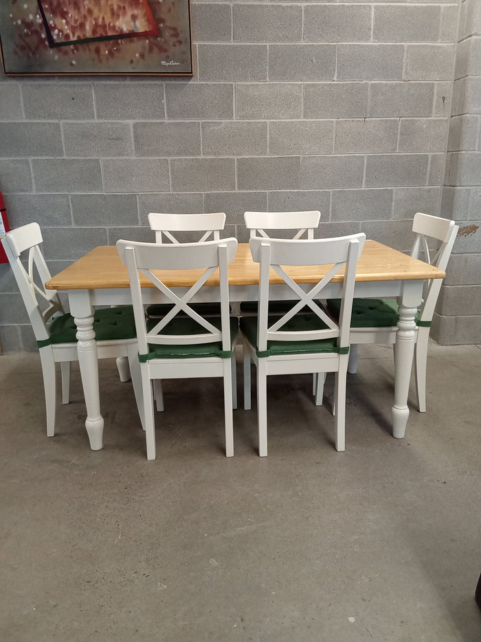 60"W Solid Wood Dining Set with 6 Chairs