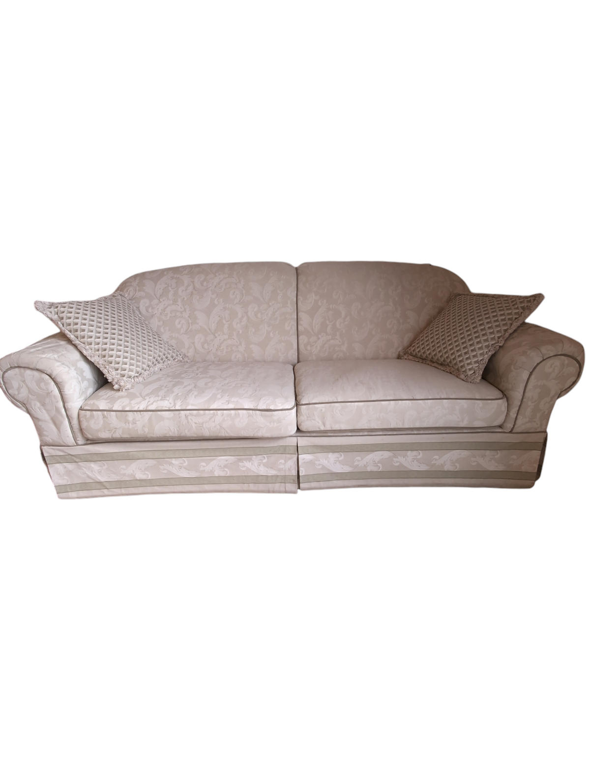 Classic Damask Rolled Arm Upholstered 3-seat Sofa W/Cushion #BW2