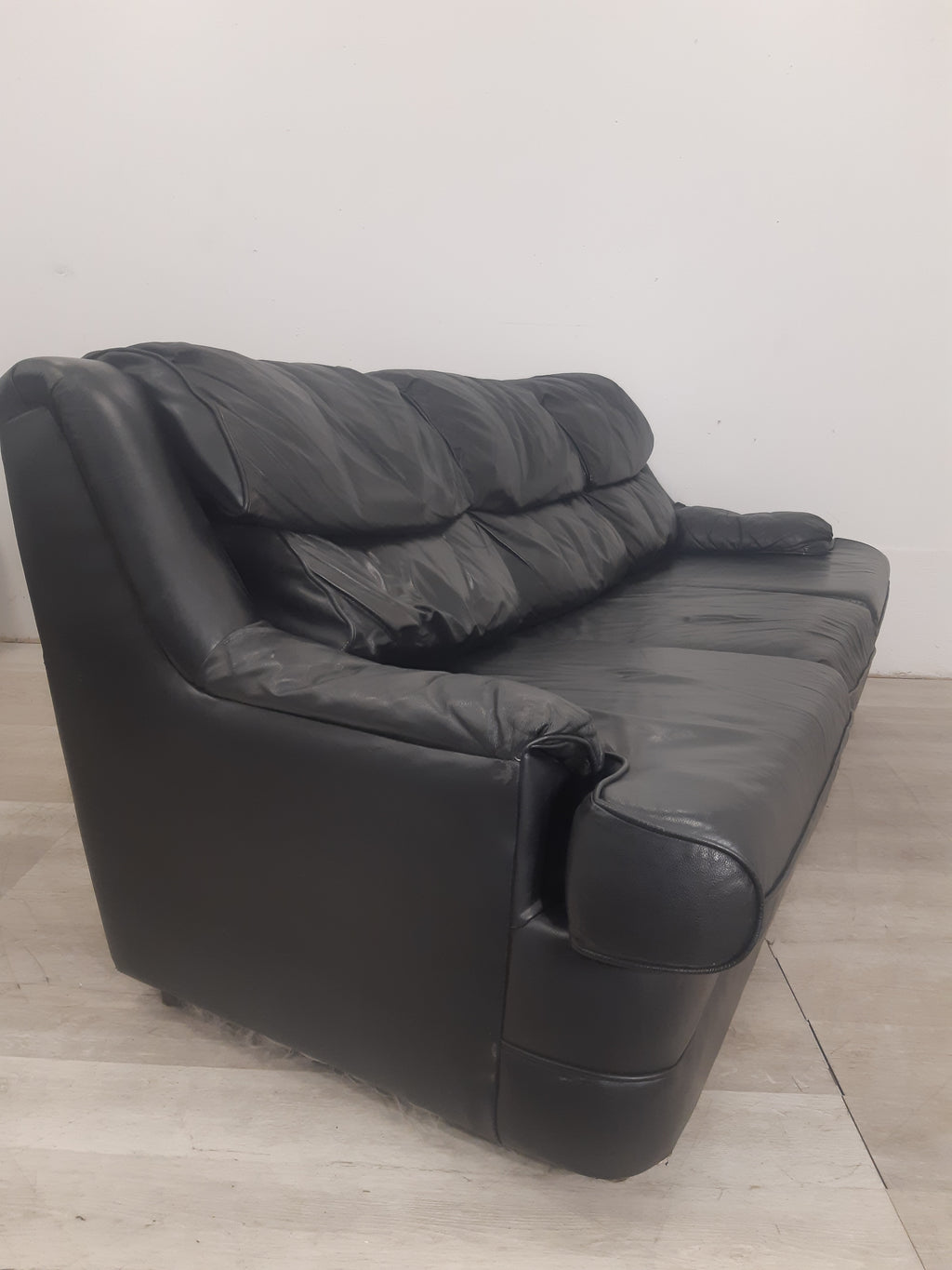 3 Seat Black Faux Leather Sofa