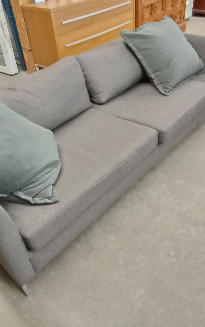 84"W 3-Seat Sofa in Gray Fabric with Chrome Legs