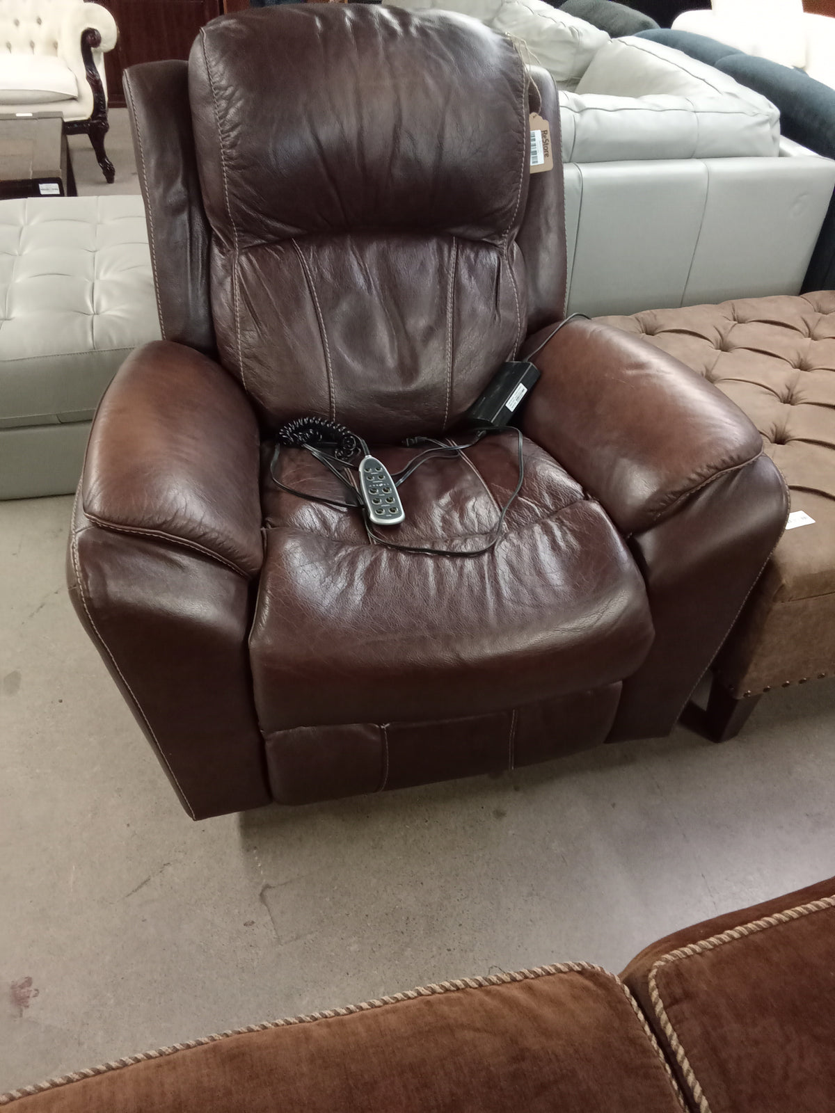 35"W Brown Leather Electric Recliner