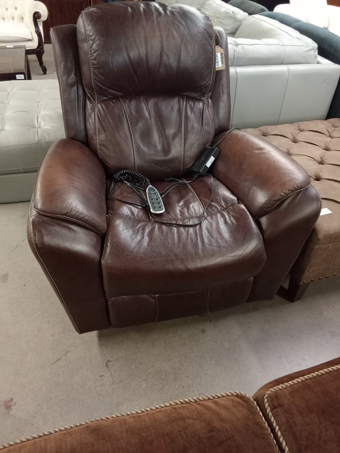 35"W Brown Leather Electric Recliner