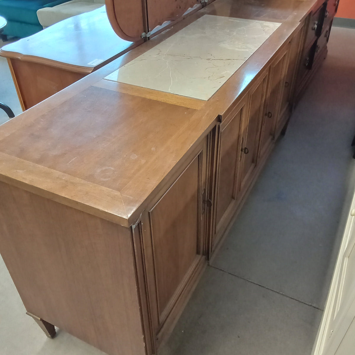 72.5"W Wooden Sideboard with Marble Inlaid Top
