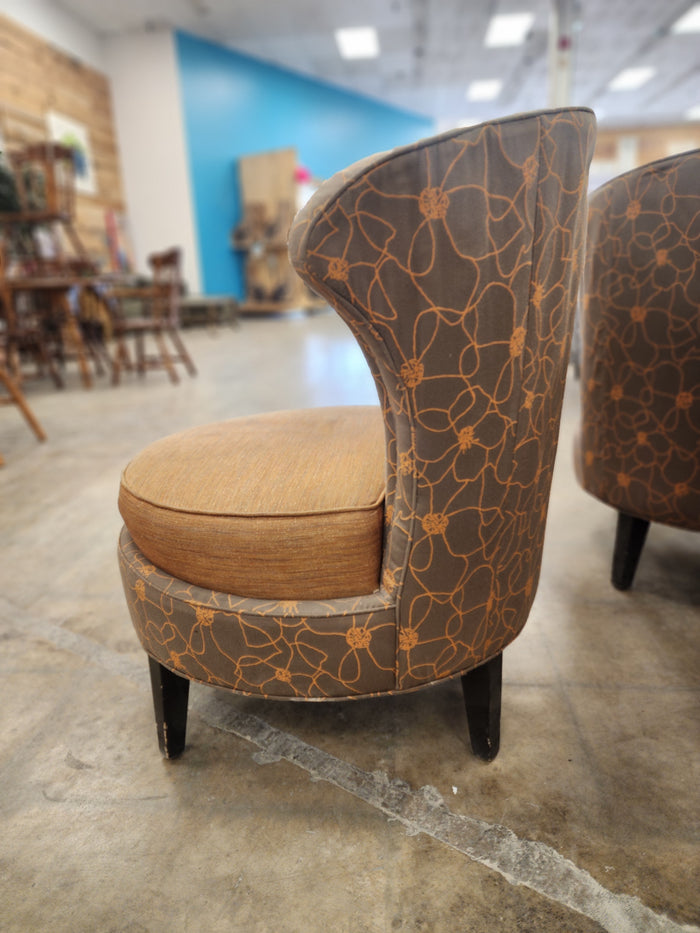 Grey & Orange Floral Upholstered Chair
