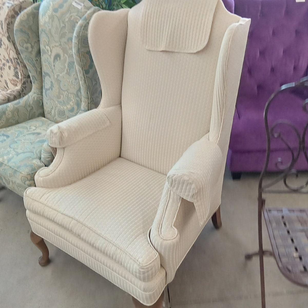 Cream Fabric Wingback Armchair
