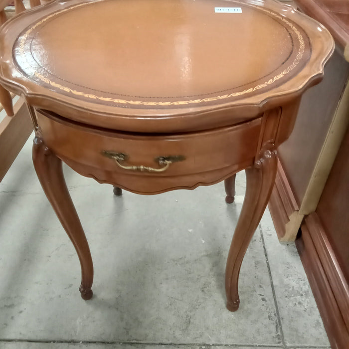 24"W Side Table with Leather Inlaid Top