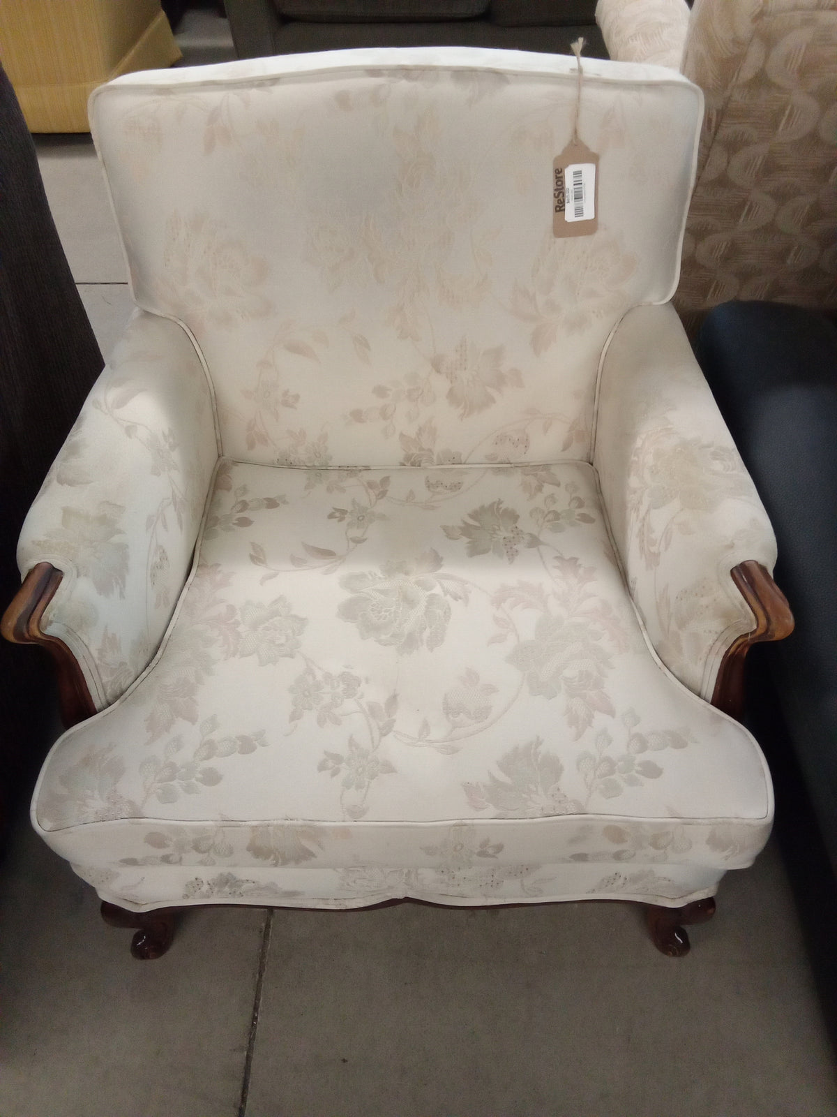 27.5"W Beige Floral Armchair