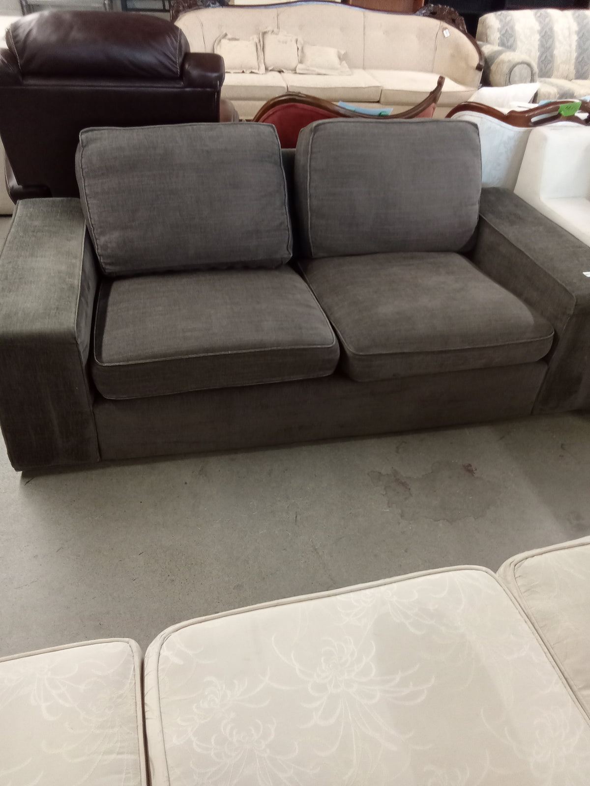 74"W Grey Fabric Love Seat