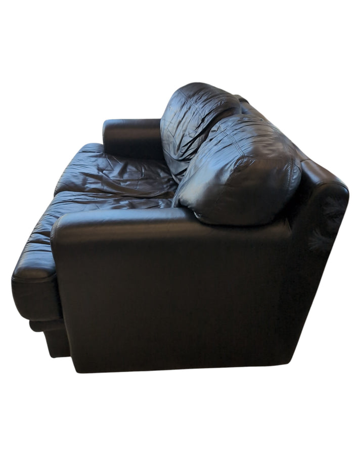 Genuine Leather Loveseat Sofa - Black