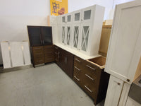 Set of 9 White and Brown Kitchen Cabinets