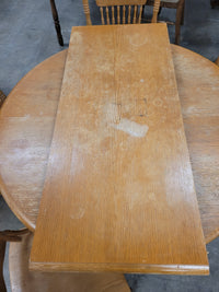 Round Pedestal Light Oak Table W/ Pressed Back Oak Chairs