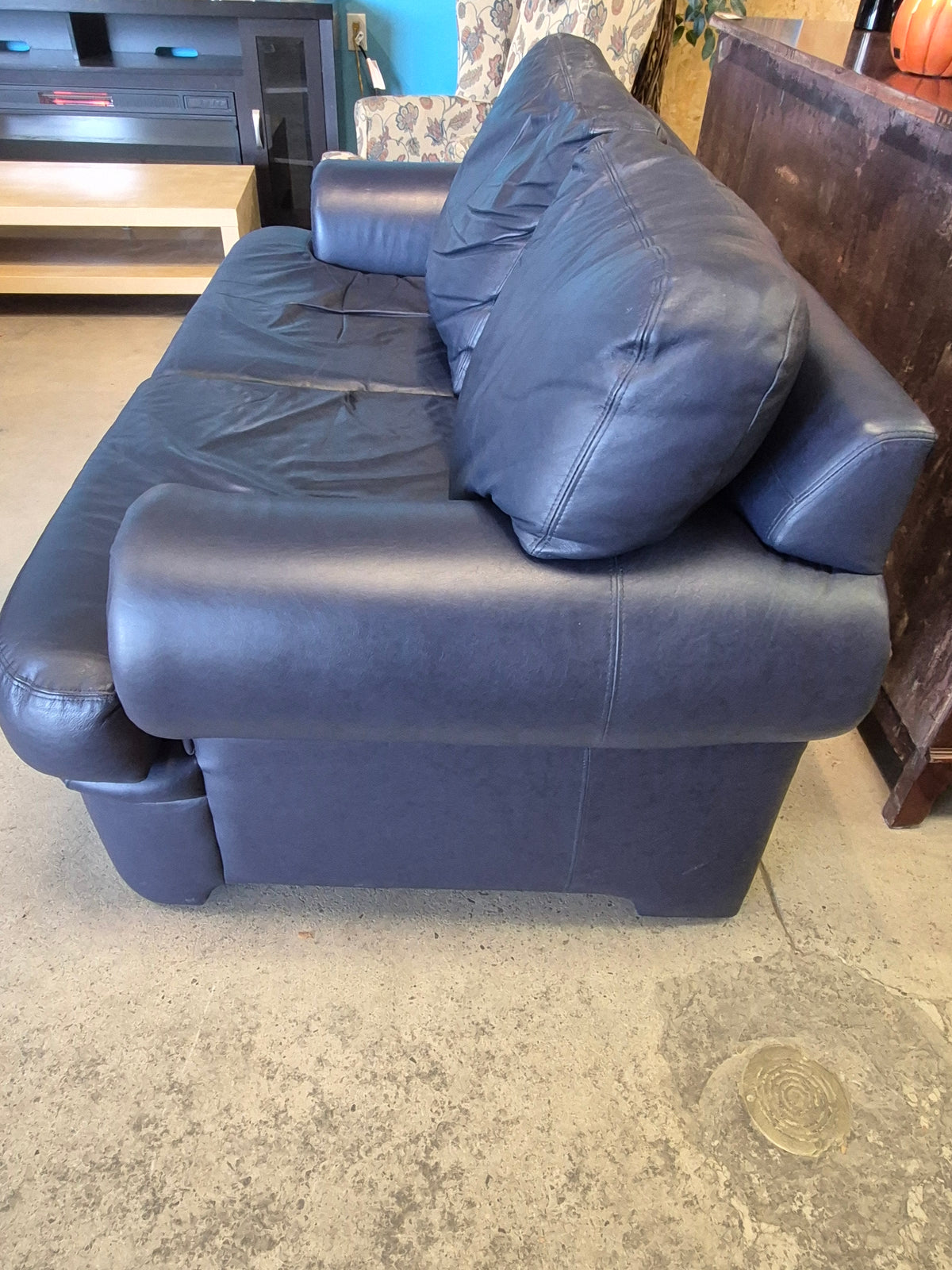 Navy Leather Loveseat