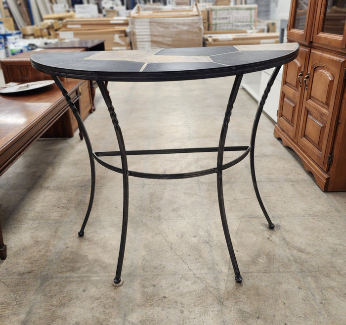 Half-Moon Metal Side Table with Mosaic Tile Top