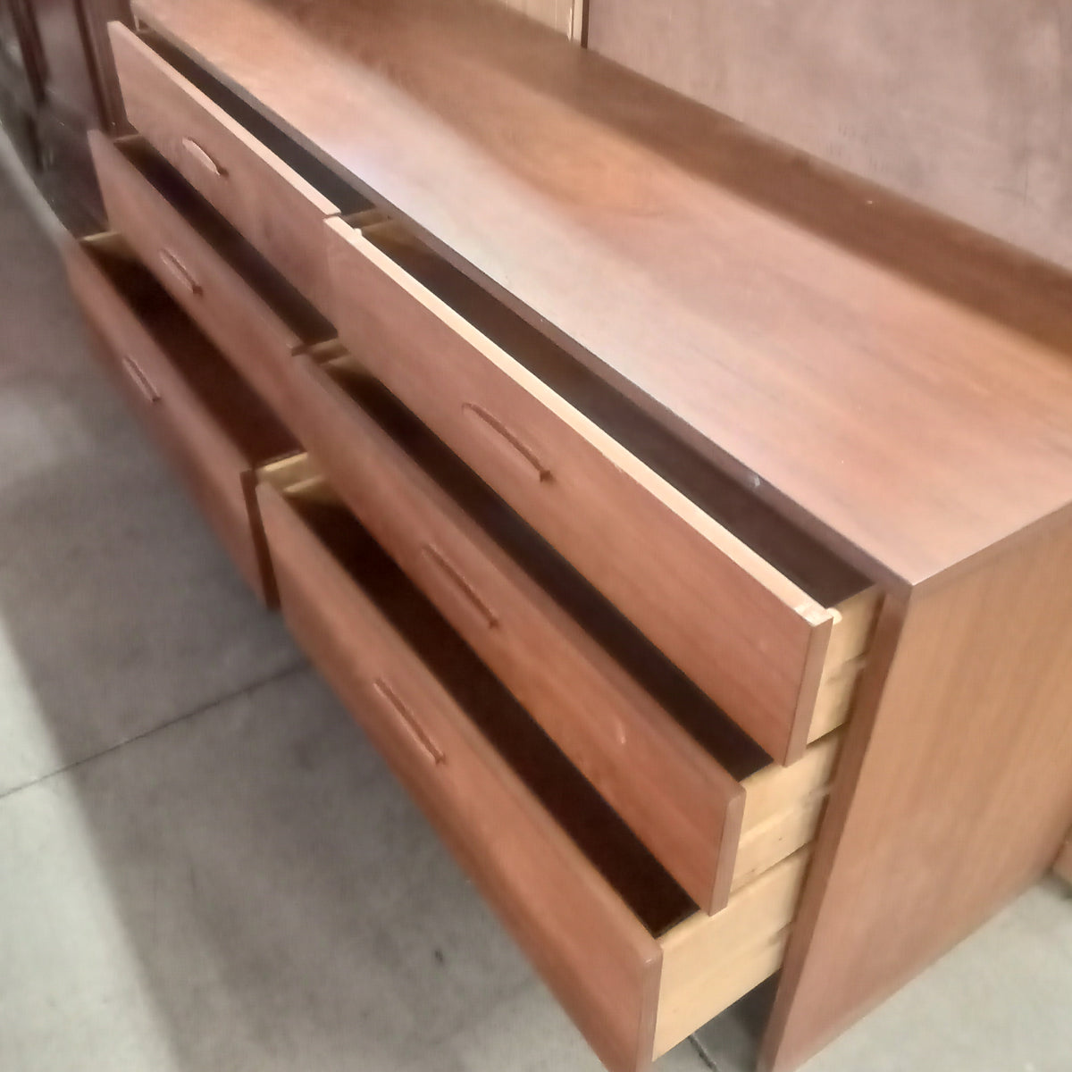 60"W Teak 6-Drawer Dresser