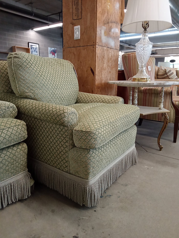 27"W Green Patterned Fabric Armchair